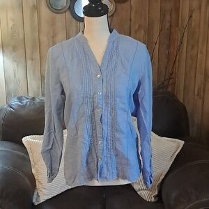 Ecologie Blue Linen Tunic Top Blouse with Adjustable Sleeves Size M